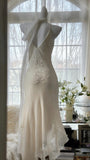 Ivory White Elegant Fashion Exquisite Floral Beading Long Chiffon Ball Gown Evening Dress Party Dress HZ1023