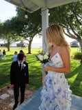Blue Charming Floral A-Line Spaghetti Strap Long Ball Gown Party Dress Evening Gown HZ1023