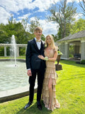 Deep V Neck Layered A Line Prom Dress HZ1023