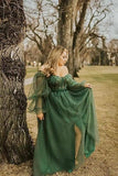 Purple puff sleeves long sleeves long ball gown evening dress HZ1023