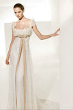 White vintage elegant fashion exquisite lace green ribbon long satin floor length small tail prom dress evening dress party dress prom dress wedding dress wedding guest dress bridesmaid dress HZ1023