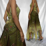 Green fashion gradient exquisite beaded long chiffon prom dress, evening dress, party dress HZ1023