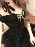 Black New Shiny Fashion Short Tulle Homecoming Dresses Birthday Party Dresses Cocktail Party Dresses Evening Dresses Prom Dresses Evening Dresses HZ1023