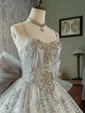 White shiny luxury gorgeous princess exquisite gemstone beads fashionable and elegant long tulle floor-length ball gown evening gown graduation gown adult ceremony gown wedding dress HZ1023