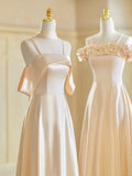 Champagne Color Gentle Elegant Fashion Retro Long Satin Ball Gown Evening Gown Wedding Guest Party Dress Bridesmaid Dress Prom Dress HZ1023