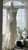 Ivory White Elegant Fashion Exquisite Floral Beading Long Chiffon Ball Gown Evening Dress Party Dress HZ1023