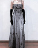 Grey Delicate Beaded Long Tulle Elegant Ball Gown Evening Dress Formal Birthday Party Dress Prom Dress HZ1023