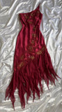 Red one shoulder fashion embroidered floral long elegant satin chiffon ruffle party dress prom dress evening gown HZ1023