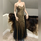 Golden Brown Vintage Fashion Elegant Exquisite Beading Long Chiffon Satin Tulle Ball Gown Evening Dress Party Dress Prom Dress HZ1023