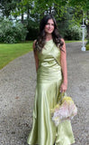 Green Fashion Elegant Long Satin Ball Gown Evening Dress Wedding Guest Party Dress Graduation Dress Bridesmaid Dress HZ1023