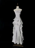 White solid color retro fashion spaghetti straps long mermaid slim lace ball gown evening dress HZ1023