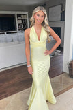 Yellow Fashion Elegant V-neck Long Mermaid Satin Slim-fit Fishtail Ball Gown Evening Dress HZ1023