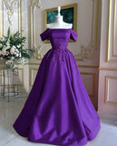 Purple Gorgeous Exquisite Beaded Strapless Long Satin Ball Gown Evening Dress HZ1023