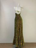 Green Vintage Fashion Shiny Elegant Spaghetti Straps Floor Length Velvet Sequin Ball Gown Evening Gown Party Dress Prom Gown HZ1023