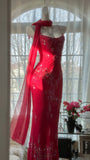 Red Romantic Gorgeous Fashion Elegant Exquisite Beaded Long Chiffon Ball Gown Evening Dress Birthday/Wedding Guest/Vacation Party Dress Prom Dress Valentine's Day Date Dress HZ1023