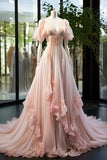 Pink Fashion Elegant A-line Long Tulle Floor-length Evening Dress Ball Gown Wedding Dress HZ1023