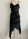 Black shiny spaghetti straps long elegant ruffled sequined chiffon ball gown evening dress party dress HZ1023