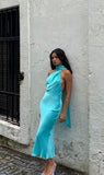 Mint green suspender straps simple elegant long slim fit ball gown evening dress wedding guest dress HZ1023