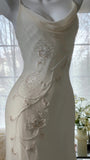 Ivory White Elegant Fashion Exquisite Floral Beading Long Chiffon Ball Gown Evening Dress Party Dress HZ1023