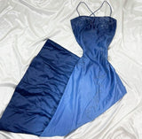Blue Vintage Fashion Elegant Retro Exquisite Beaded Spaghetti Strap Long Satin Tulle Ball Gown Evening Gown Party Dress Prom Gown HZ1023