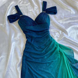 Blue shiny fashion gradient elegant spaghetti straps long chiffon elegant ball gown evening dress party dress HZ1023