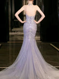 Blue gorgeous shiny beautiful off-shoulder exquisite beading long tulle mermaid slim fishtail skirt ball gown formal evening gown wedding dress HZ1023