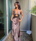 Ivory White Sexy Hollow Lace Long Elegant prom dress Evening Dress Party Dress HZ1023