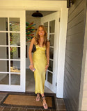 Yellow Simple Fashion Sexy Sweetheart Sleeveless Skinny Long Satin prom dress Evening Gown Wedding Guest Party Dress HZ1023
