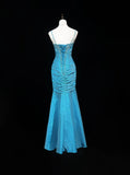 Blue Elegant Gorgeous Vintage Exquisite Beaded Long Mermaid Slim Satin Ball Gown Evening Dress Party Dress Prom Dress HZ1023