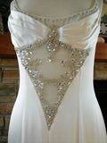 Pure white gorgeous exquisite elegant spaghetti straps long satin floor-length trailing prom dress evening dress wedding dress HZ1023