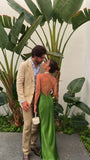 Green Simple Elegant Backless Lace Up Long Satin Prom Dress Evening Dress Party Dress Wedding Guest Dress HZ1023