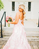 Pink Sweet Heart Neck Beautiful Floral Long Satin Ball Gown Evening Dress Party Dress HZ1023