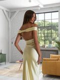 Yellow/blue fashionable simple mermaid strapless long satin Ball gown, prom dress, evening dress, party dress HZ1023