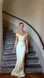 Yellow/blue fashionable simple mermaid strapless long satin Ball gown, prom dress, evening dress, party dress HZ1023