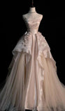 Pink Gorgeous Elegant Exquisite Beading A-Line Off Shoulder Long Tulle Ball Gown Evening Gown Wedding Dress HZ1023