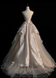 Pink Gorgeous Elegant Exquisite Beading A-Line Off Shoulder Long Tulle Ball Gown Evening Gown Wedding Dress HZ1023