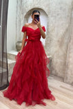Purple elegant fashion A-line long layered ruffled tulle ball gown evening dress party dress HZ1023