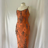 Fantasy Orange Coral Elegant Exquisite Gem Beaded Long Chiffon Ball Gown Evening Dress Party Dress Prom Dress HZ1023