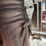 Brown and cream fashionable gradient beautiful unique glitter maxi dress vintage elegant long chiffon tulle ball gown evening dress party dress prom dress HZ1023