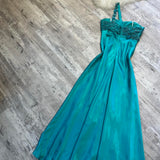Beautiful Rehydrated Blue Exquisite One Shoulder Sequined Flower Strap Beaded Long satin Ball Gown Evening Gown Prom Gown Birthday Party Dress HZ1023