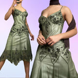 Green Beautiful Stunning Vintage Gorgeous Fashion Elegant Exquisite Beading Midi/Short Asymmetrical Chiffon Flowing Ball Gown Evening Dress Birthday Wedding Guest/Birthday Party Dress Prom Dress HZ1023