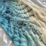 Blue gorgeous beautiful stylish unique elegant exquisite floral beading long chiffon ball gown evening dress party dress HZ1023
