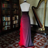 Burgundy retro gradient fashion elegant exquisite beaded sling long chiffon ball gown, evening dress, party dress,prom dress HZ1023