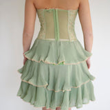 Green pink sweet spaghetti strap layered short lace tulle homecoming dress prom dress evening dress birthday party dress HZ1023