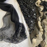 Black shiny elegant ruffle tulle long sequined ball gown prom dress evening gown Party Dresses HZ1023