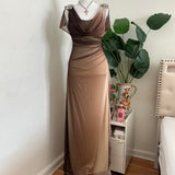 Brown and Cream Sparkly Ombre Stunning Shiny Vintage Fashion Stunning Elegant Delicate Rhinestone Long Chiffon Ball Gown Evening Gown Birthday Party Gown Fairy Ball Gown Graduation Gown HZ1023