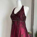 Burgundy Vintage Fashion Stunning Elegant Exquisite Beaded Long Satin tulle High Waist Formal Gothic Ball Gown Evening Gown Birthday Party Gown Prom Gown Graduation Gown HZ1023