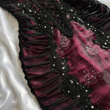 Berry pink stunning vintage fashion pleated mesh midi length elegant lace ball gown evening dress birthday party dress prom dress HZ1023