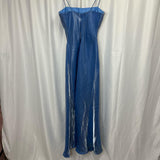 Blue Beautiful Vintage Fairy Long Satin Tulle Gown Delicately Beaded Spaghetti Straps Prom Dress Evening Party Dress Prom Dress HZ1023