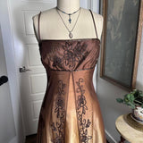 Gradient Tan Brown Gold Bronze Vintage Elegant Exquisite Beading Long Tulle Satin Floor Length Ball Gown Evening Gown Party Gown Graduation Gown HZ1023
